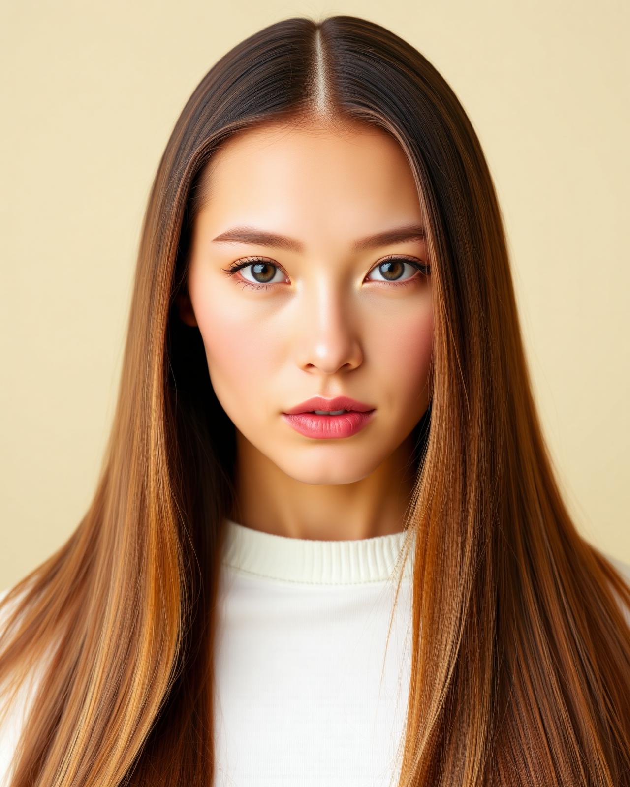 Long straight hair in honey caramel brown